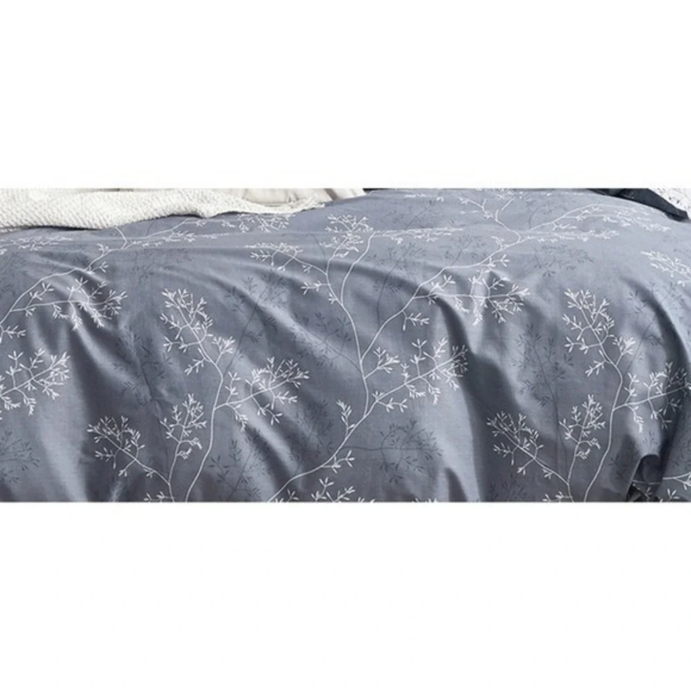 Tracey Blue Gray Foliage Comforter Set Cotton Reversible Farmhouse All Season